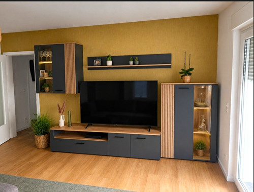Wohnwand modern grau - wohnwand, grau/natur