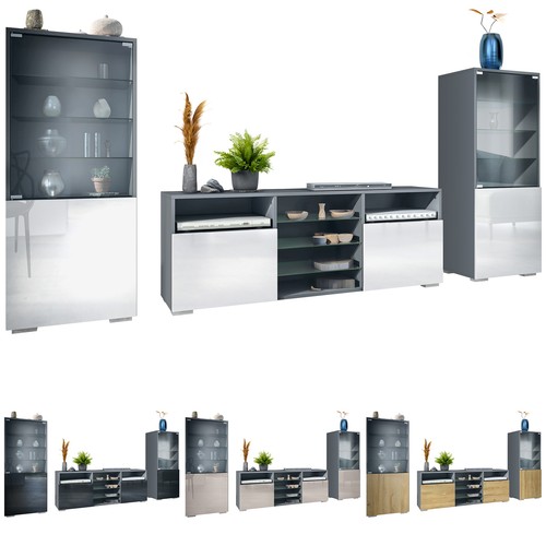 Wohnwand lowboard vitrine - lowboard,