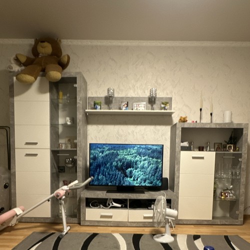 Moderne wohnwand weiß - wohnwand, weiß/grau
