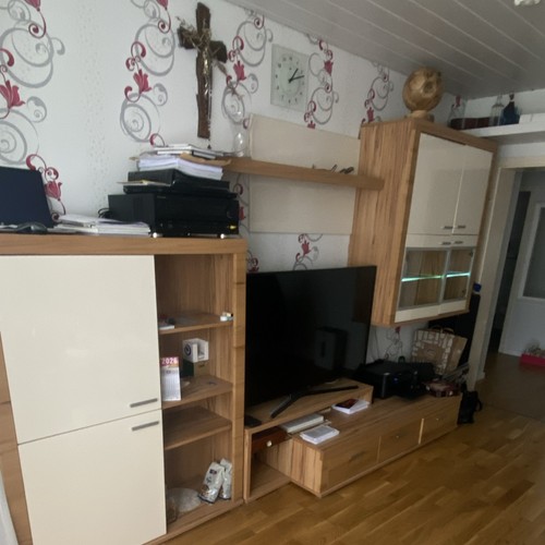 Wohnwand chremefarbe holz glas - holz,