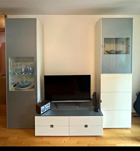 Moderne wohnwand weiß - moderne, weiß/grau